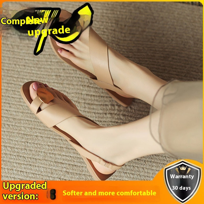 Fashion Casual All-match Buckle French Sandals Toe Covering Flat Women